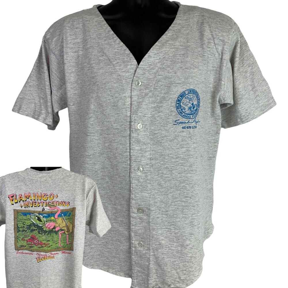 Vintage 90s Florida Flamingo Private Investigator T Shirt M Medium Gray USA Made